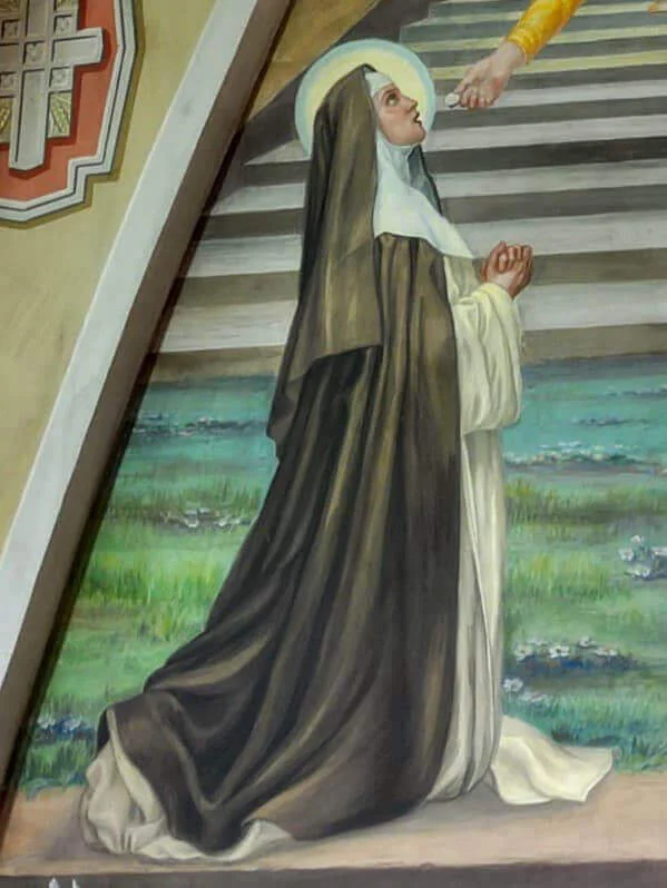 Dettaglio della figura di sant’Amélie in preghiera